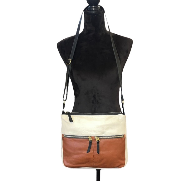 Fossil Handbags - Fossil Erin Leather Colorblock Crossbody Purse Black Cream Brown